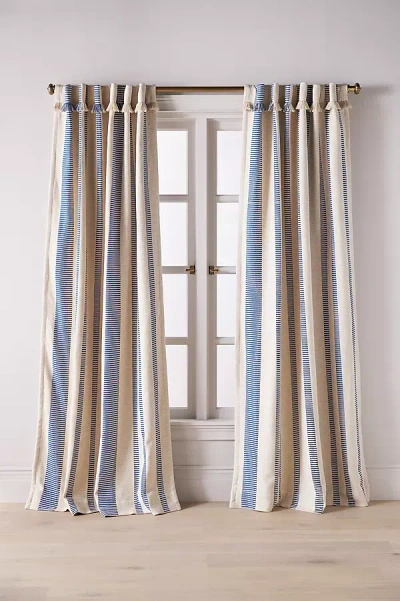 Anthropologie Pieced Stripe Cotton Blend Woven Curtain In Neutral