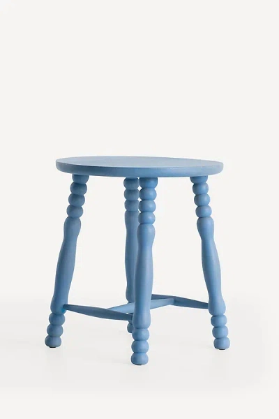 Anthropologie Pierre Turned Wood Stool In Blue
