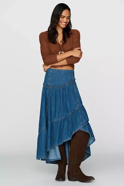 Anthropologie Pilcro Denim Asymmetrical Tiered Skirt In Blue