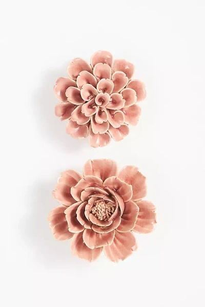 Anthropologie Pink Ceramic Flower Wall Art
