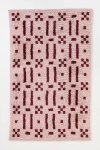 Anthropologie Pink Grid Handwoven Cotton Wool Blend Shag Geometric Rug