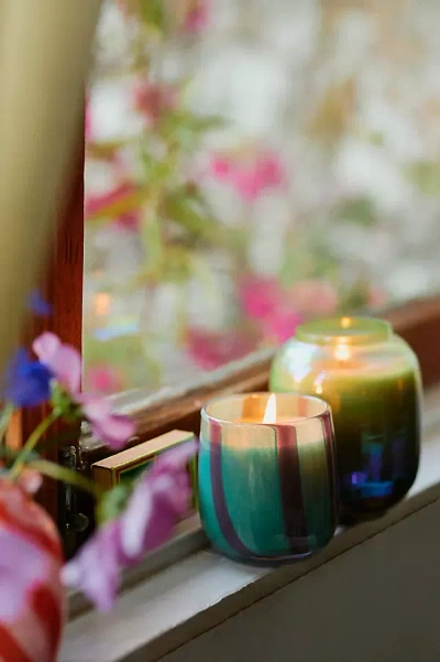 Anthropologie Piper Fruity Sweet Mint & Melon Striped Glass Candle In Green