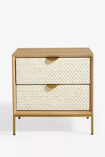 Anthropologie Pisces Bone Inlay & Oak Nightstand In White