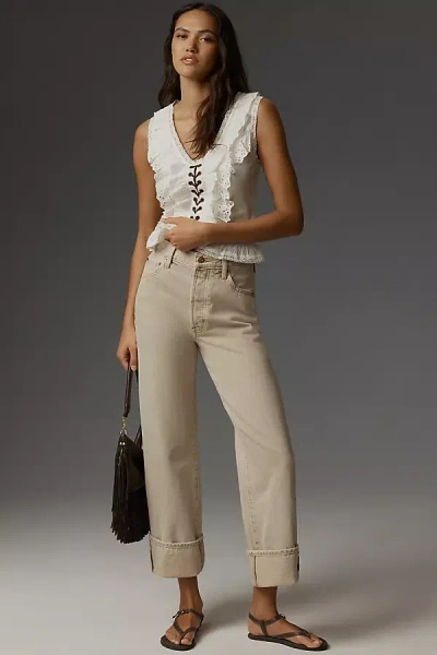 Anthropologie Pistola Ryder High-rise Straight-leg Cuffed Jeans In Beige