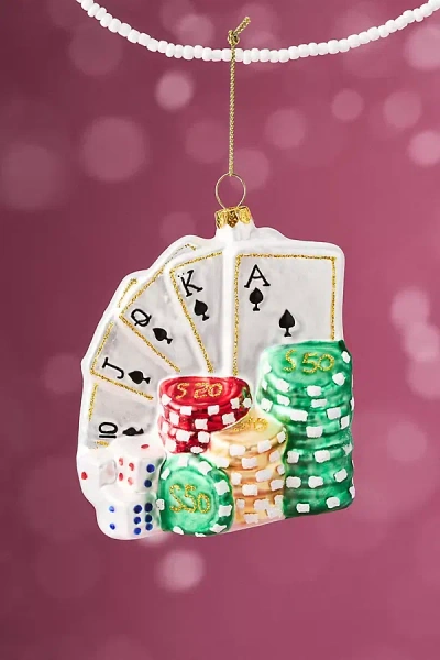 Anthropologie Poker Chips & Cards Glass Ornament In Multi