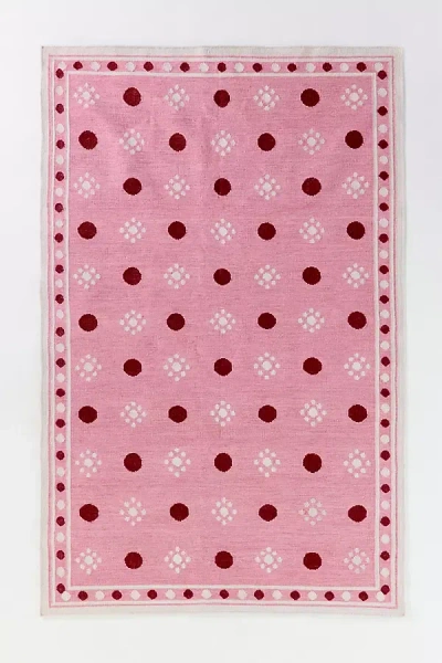 Anthropologie Polka Dot Indoor/outdoor Flatwoven Printed Rug In Pink