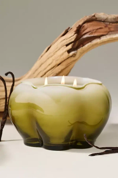 Anthropologie Posie Woody Sandalwood Vanilla Glass Candle In Green
