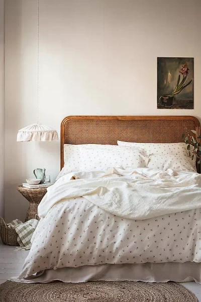 Anthropologie Posy Bud Linen Blend Duvet Cover In White