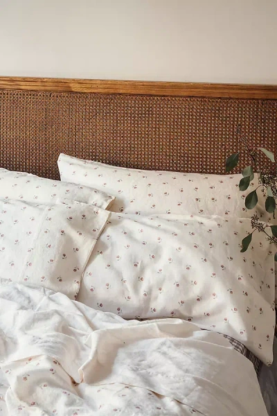 Anthropologie Posy Bud Linen Blend Pillowcase Pair In White