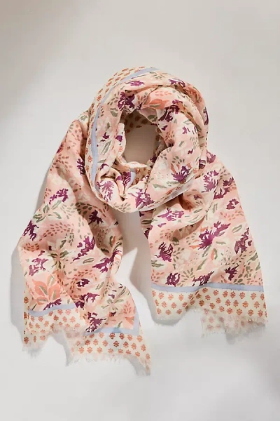 Anthropologie Print Border Floral Scarf In Orange