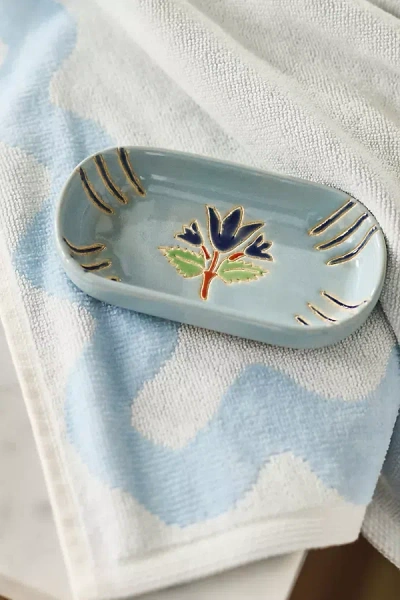 Anthropologie Printed Ceramic Soap Dish In Blue