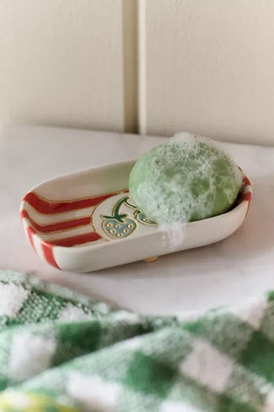 Anthropologie Printed Ceramic Soap Dish In Red