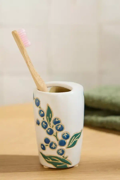 Anthropologie Printed Ceramic Toothbrush Holder In White