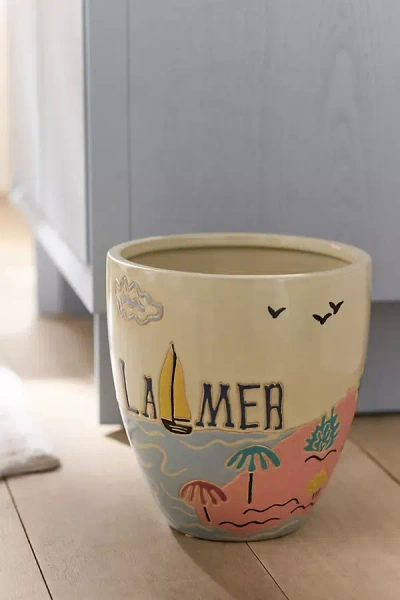 Anthropologie Printed Ceramic Waste Bin In Multi