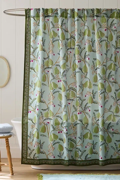 Anthropologie Printed Cotton Slub Shower Curtain Collection In Green