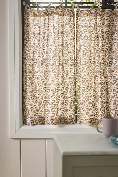 Anthropologie Printed Cotton Tie-top Floral Café Curtains, Set Of 2 In Brown