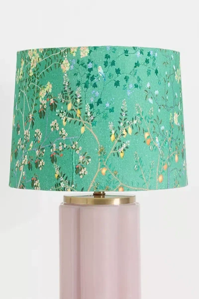 Anthropologie Printed Fabric Drum Lamp Shade In Green