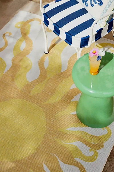 Anthropologie Printed Flatwoven Indoor/outdoor Sun Rug In Yellow