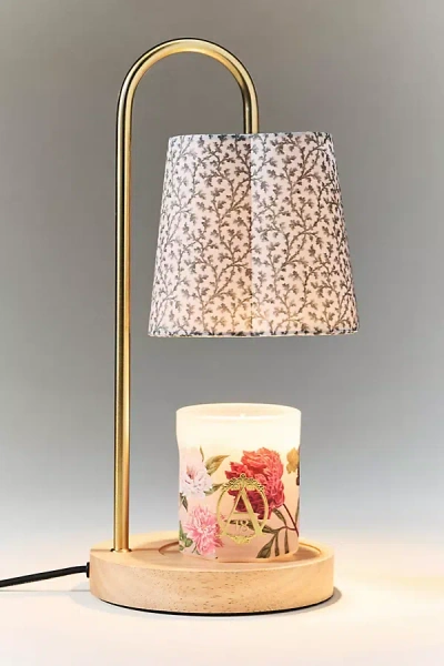 Anthropologie Printed Floral Candle Warmer Lamp In Gold