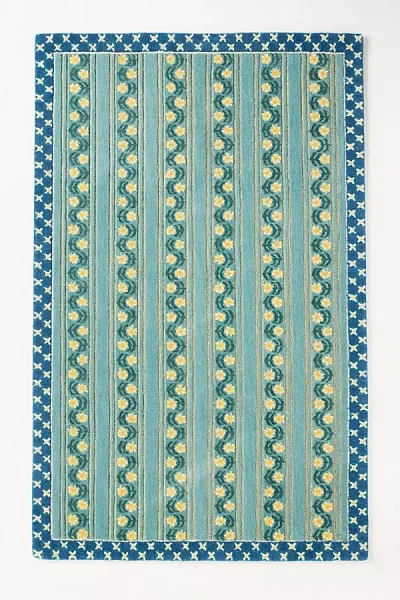 Anthropologie Printed Goods Tufted Wool Floral Striped Rug