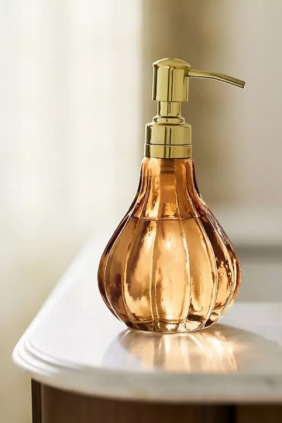 Anthropologie Pumpkin Gourd Glass Soap Pump In Orange