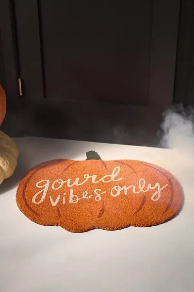 Anthropologie Pumpkin-shaped Coir Printed Doormat In Orange