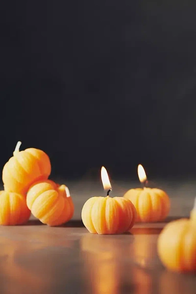 Anthropologie Pumpkin Shaped Wax Candles, Set Of 6 In Black