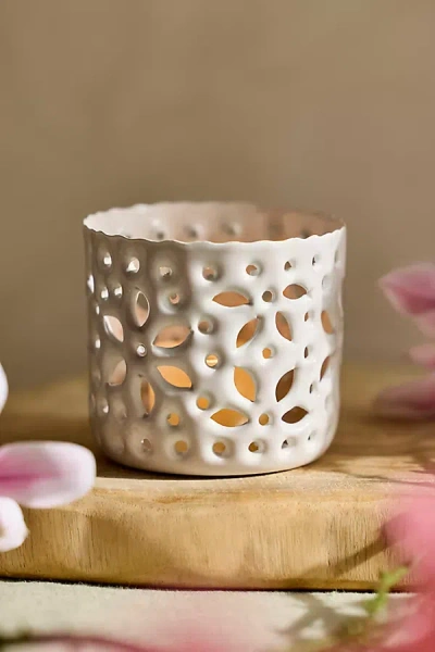 Anthropologie Punched Iron Votive Holder In White