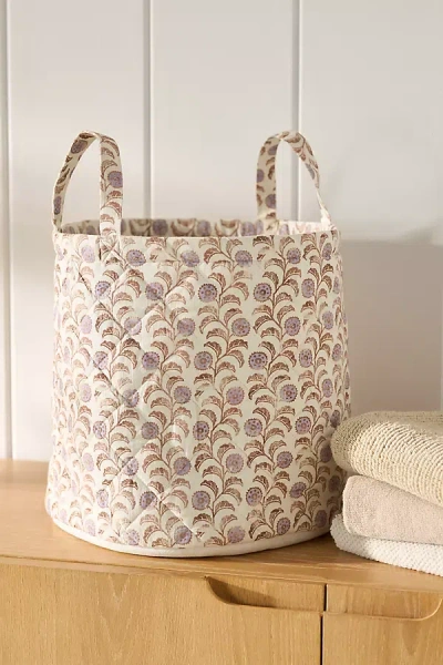 Anthropologie Quilted Block Print Basket In Neutral