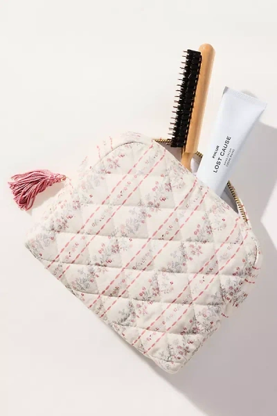 Anthropologie Quilted Half Moon Makeup Bag In Sand