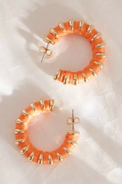 Anthropologie Raffia Hoop Earrings In Orange