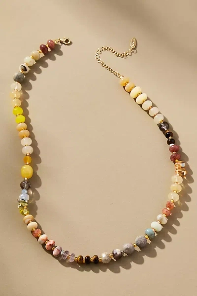 Anthropologie Rainbow Stone Necklace In Beige