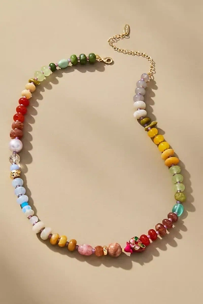 Anthropologie Rainbow Stone Necklace In Brown