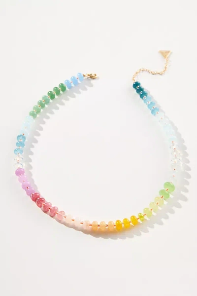 Anthropologie Rainbow Stone Necklace In Pink