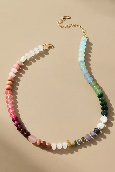 Anthropologie Rainbow Stone Necklace In Red
