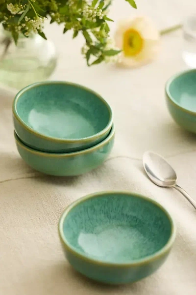 Anthropologie Reactive Glaze Stoneware Bowls, Set Of 4 In Green