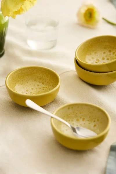 Anthropologie Reactive Glaze Stoneware Bowls, Set Of 4 In Yellow