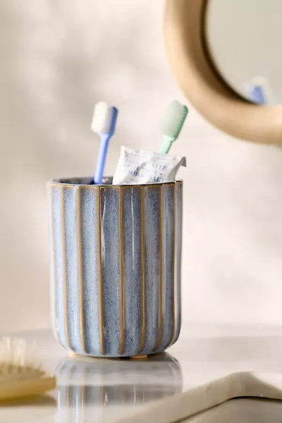 Anthropologie Reactive Ribbed Ceramic Bath Tumbler In Multi