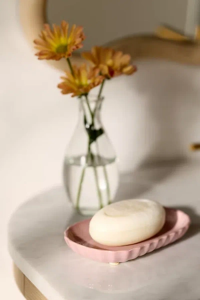 Anthropologie Reactive Ribbed Ceramic Soap Dish In Pink
