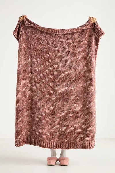 Anthropologie Rebecca Chenille Throw Blanket In Brown