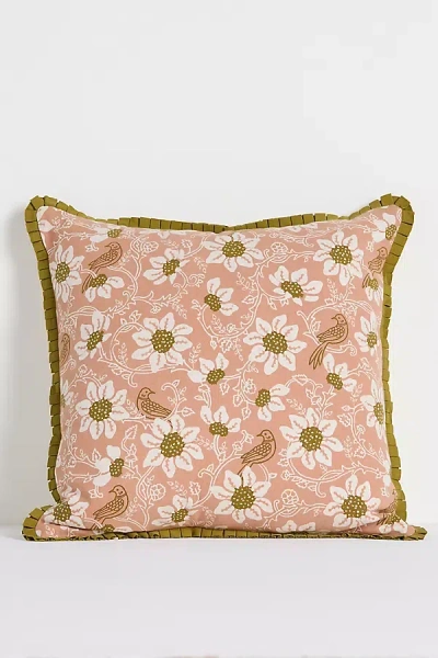 Anthropologie Reece Cotton Printed Ruffle Floral Cushion In Multi