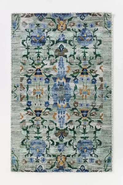 Anthropologie Ren Printed Easy-care Floral Rug In Blue