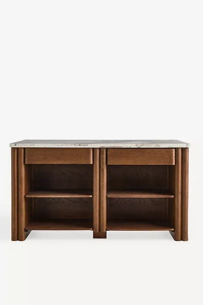 Anthropologie Renata Marble-top Oak Wood Kitchen Island In Brown