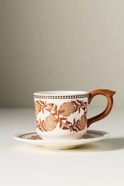 Anthropologie Reverie Stoneware Espresso Cup & Saucer In Brown