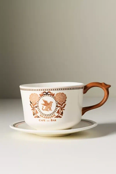 Anthropologie Reverie Stoneware Mug & Saucer In White