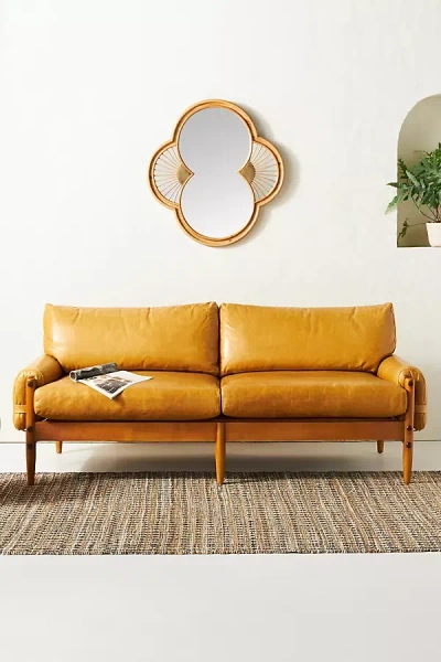 Anthropologie Rhys Two-cushion Premium Leather Sofa In Orange