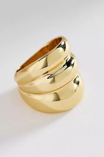 Anthropologie Ribbed & Stacked Motif Ring In Gold
