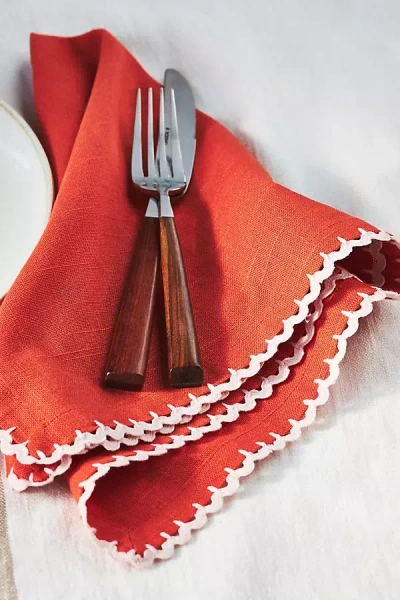 Anthropologie Ric Rac Cotton Napkin Set, Set Of 4 In Red