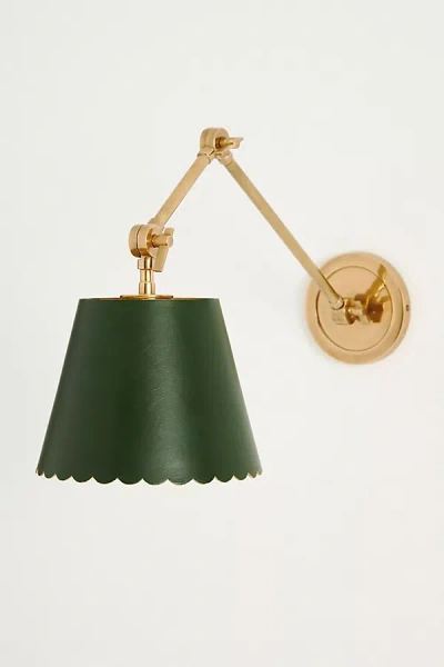 Anthropologie Roberta Scalloped Leather Task Sconce In Green