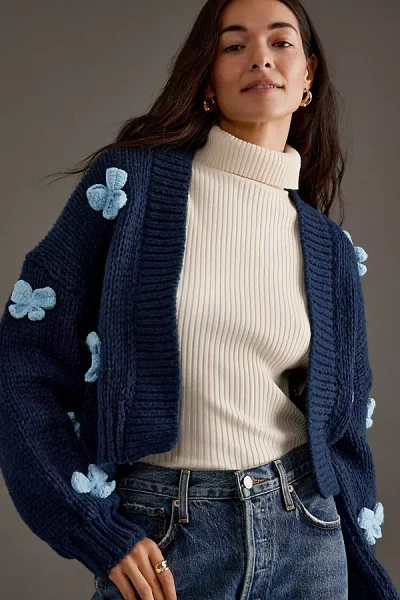 Anthropologie Roffe 3d Bow Cardigan In Blue